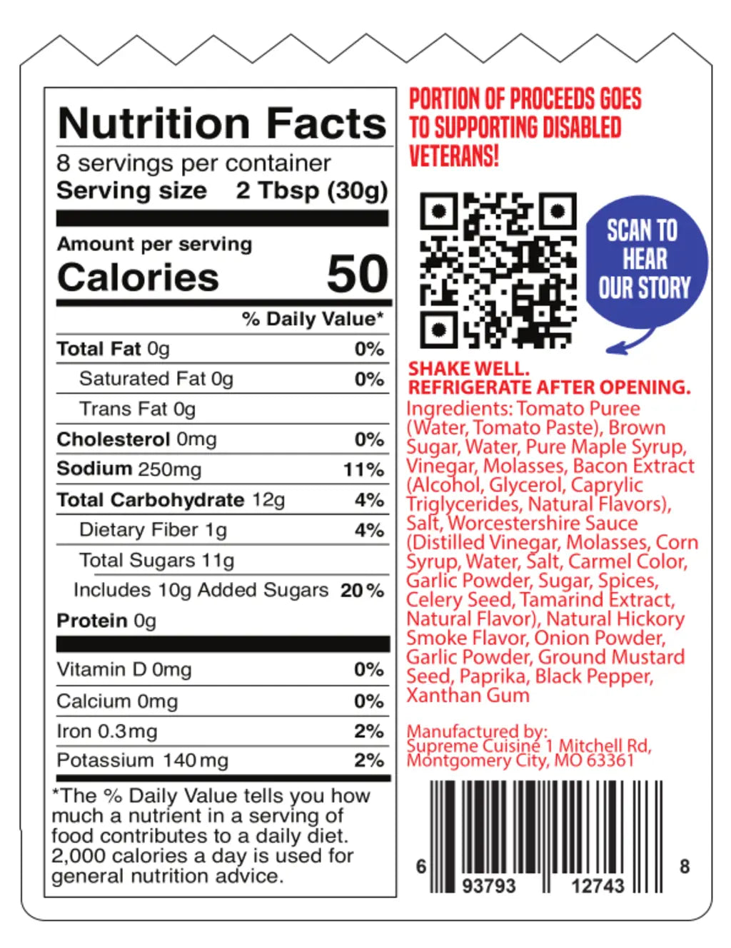 Stacked Freedom Sauce Maple Bacon BBQ, back label