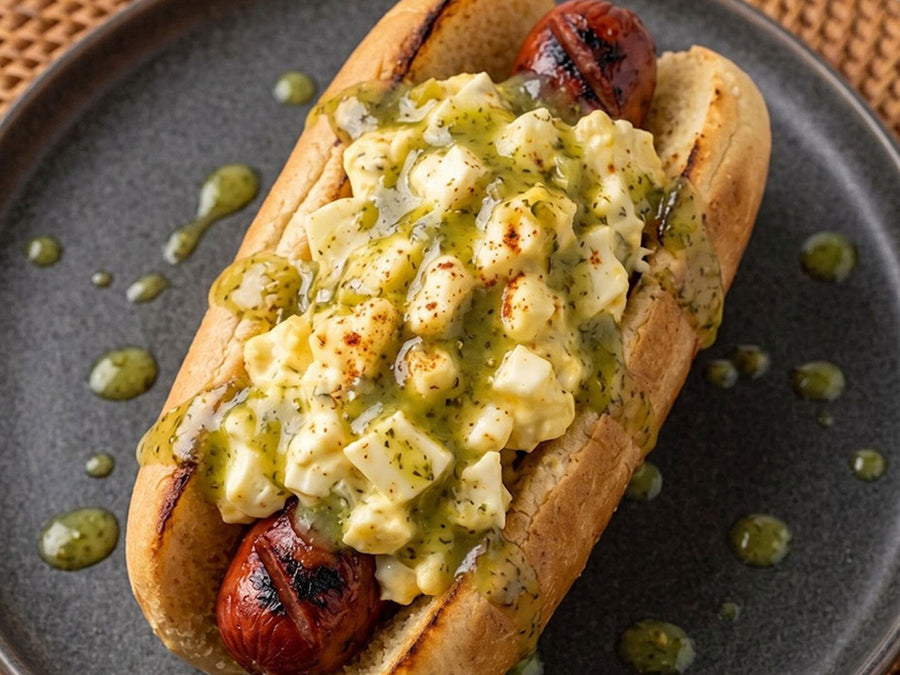 Egg Salad Topped Hot Dogs